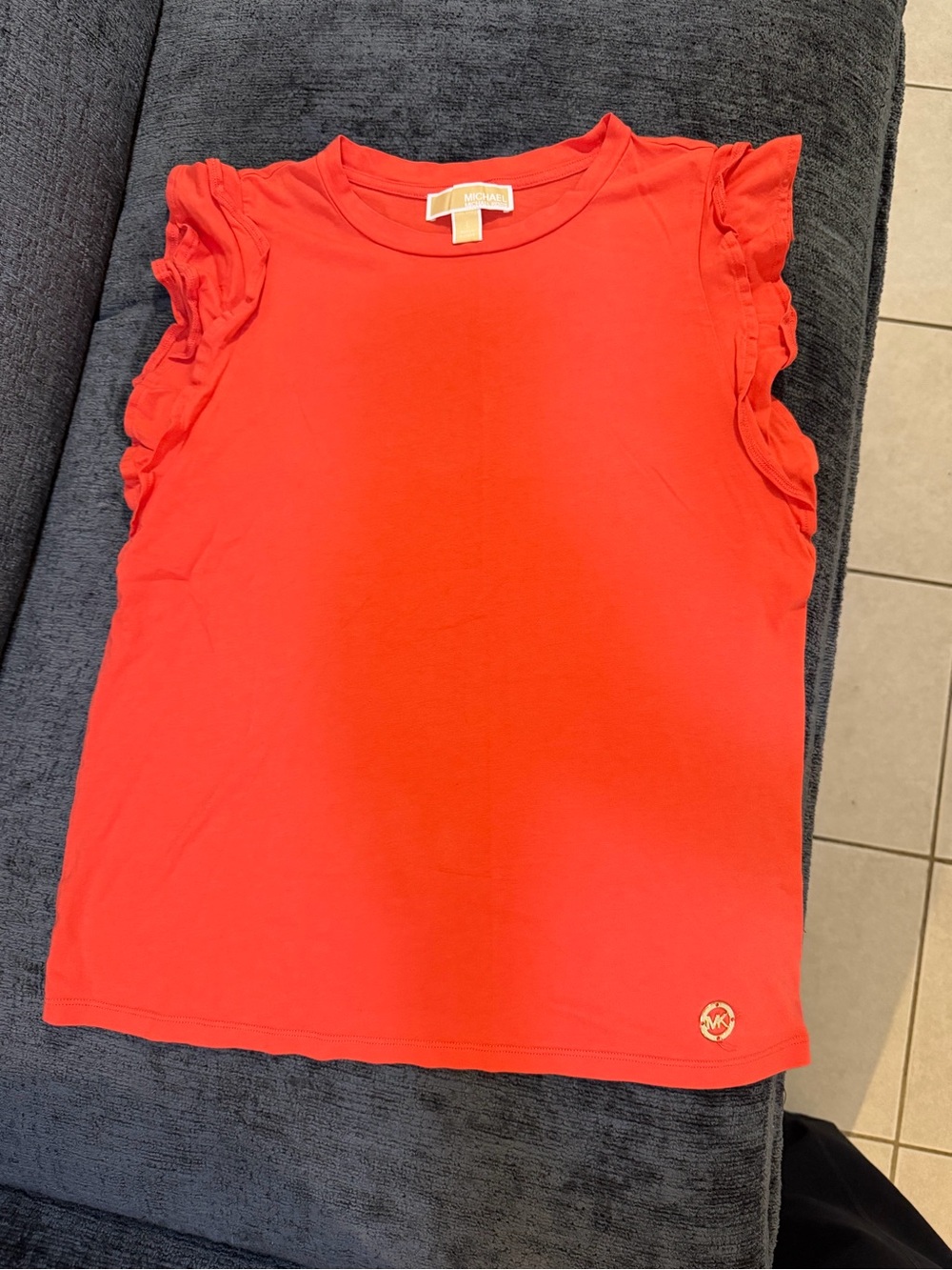 Michael Kors Woman’s Coral Red Ruffle Sleeve Tank Top